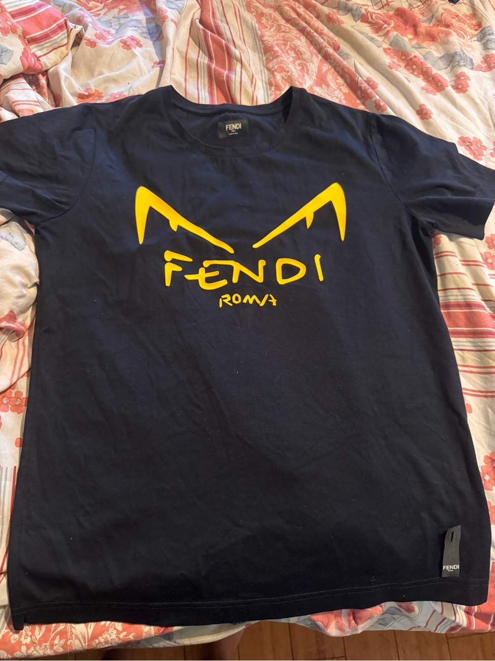 Fendi Black Short Sleeve Tee with Yellow Logo Eyes